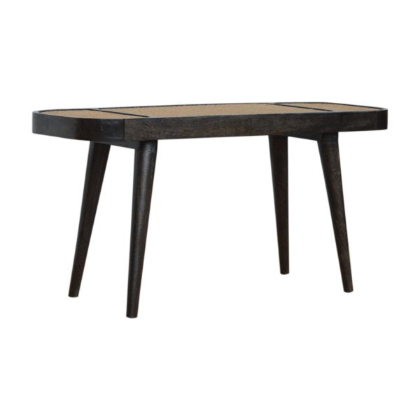 Solid Mango Wood Larissa Carbon Black Rattan Woven Top Bench - Image 2