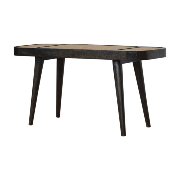 Solid Mango Wood Larissa Carbon Black Rattan Woven Top Bench - Image 3