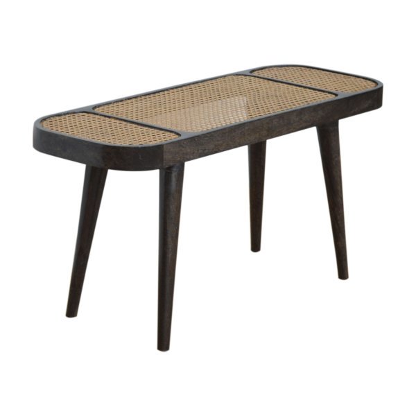 Solid Mango Wood Larissa Carbon Black Rattan Woven Top Bench - Image 4