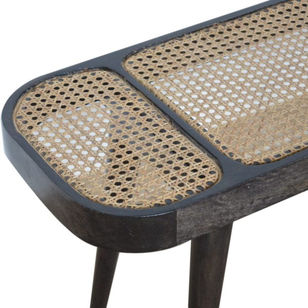 Solid Mango Wood Larissa Carbon Black Rattan Woven Top Bench - Image 5