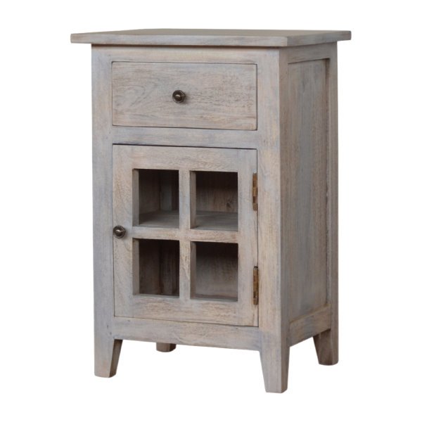 Solid Mango Wood Acid Stone Wash 1 Drawer 1 Cupboard Mini Bedside - Image 3