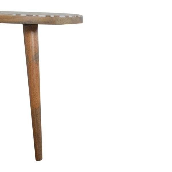Solid Mango Wood Oak Finished White Pattern Set of 2 Foot Stools - Image 6