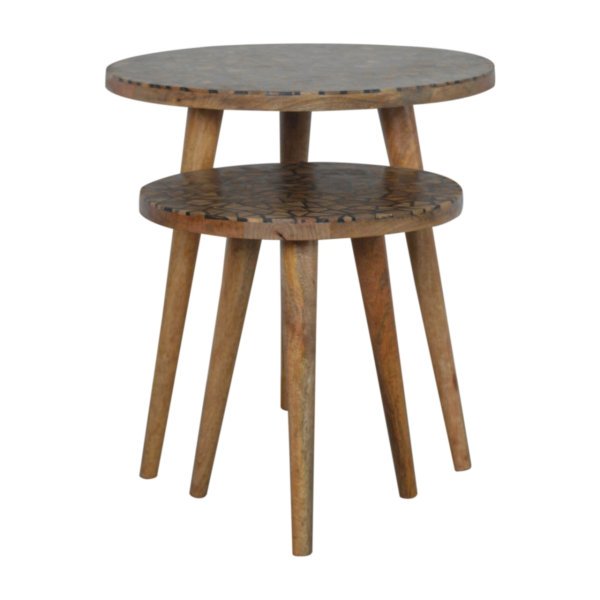 Solid Mango Wood Oak Finished Tree Trunk Pattern Set of 2 Foot Stools - Image 8
