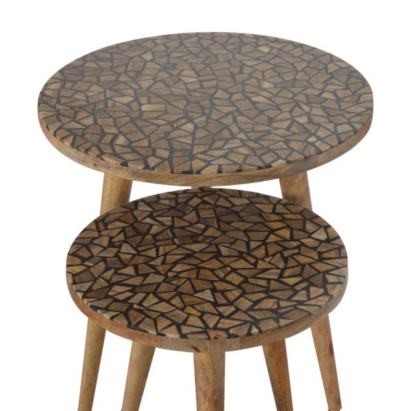 Solid Mango Wood Oak Finished Tree Trunk Pattern Set of 2 Foot Stools - Image 2