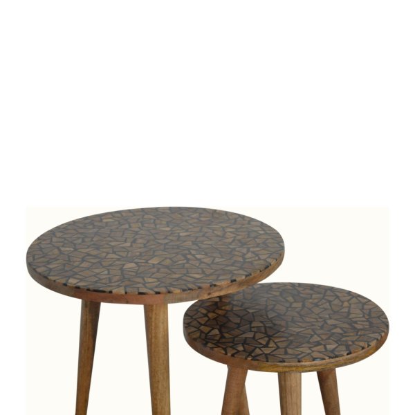 Solid Mango Wood Oak Finished Tree Trunk Pattern Set of 2 Foot Stools - Image 3