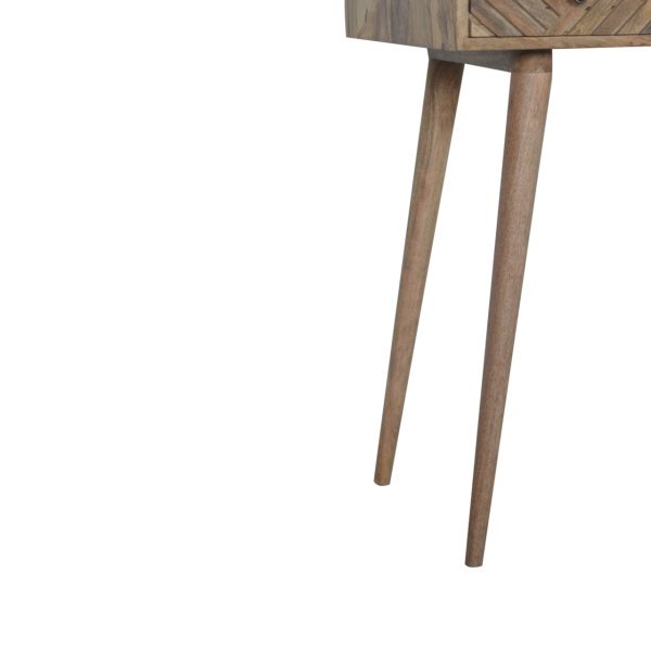 Solid Mango Wood Oak Finished 3 Drawer 1 Hidden Mirror Line Carved Foldable Dressing Table - Image 8