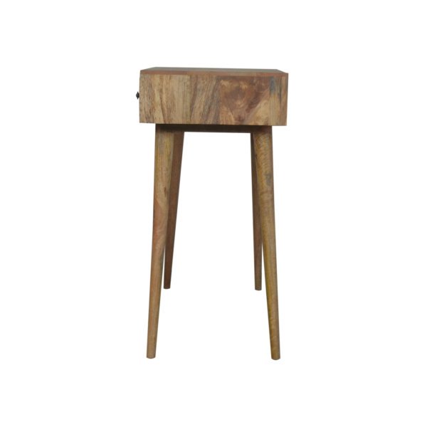 Solid Mango Wood Oak Finished 3 Drawer 1 Hidden Mirror Line Carved Foldable Dressing Table - Image 9