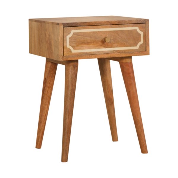 Solid Mango Wood Oak Finished 1 Drawer Nepal Inset Bedside