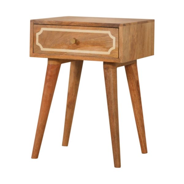 Solid Mango Wood Oak Finished 1 Drawer Nepal Inset Bedside - Image 2