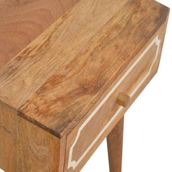 Solid Mango Wood Oak Finished 1 Drawer Nepal Inset Bedside - Image 4