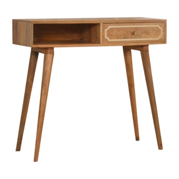 Solid Mango Wood Oak Finished 1 Drawer 1 Slot Nepal Writing Desk - Image 3