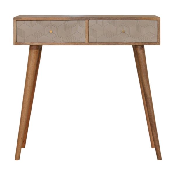 Solid Mango Wood Oak Finished 2 Drawer Champagne Hand Painted Acadia Console Table