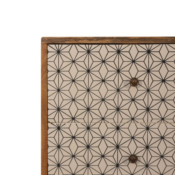 Solid Mango Wood Oak Finished Prima Geometric Screenprint Front 2 Drawer Bedside - Image 4