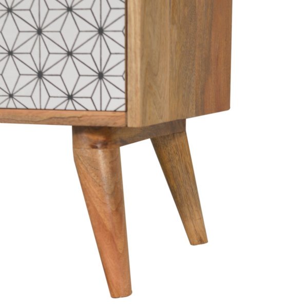 Solid Mango Wood Oak Finished Prima Geometric Screenprint Front 2 Drawer Bedside - Image 9