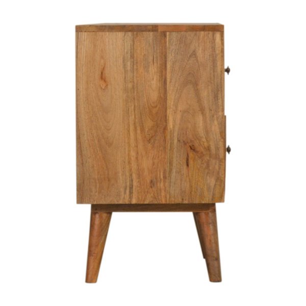Solid Mango Wood Oak Finished Prima Geometric Screenprint Front 2 Drawer Bedside - Image 7