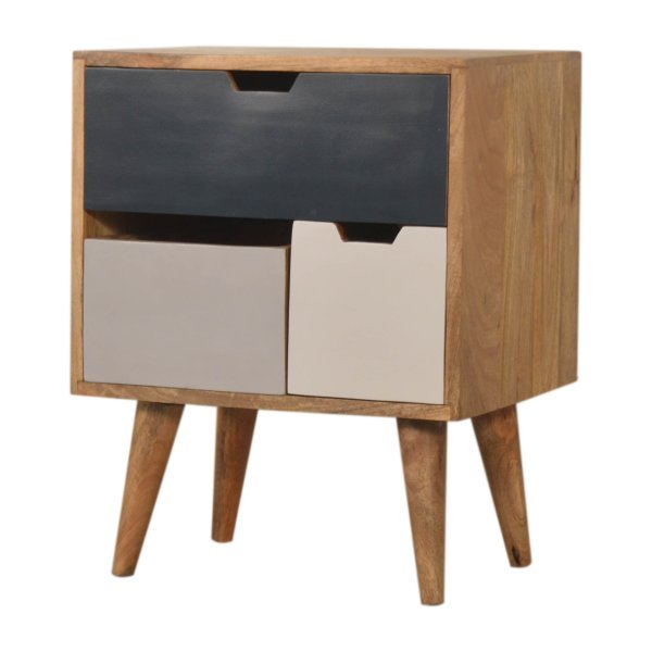 Solid Mango Wood Oak Finished Hand Painted 3 Drawer Bedside - Image 3