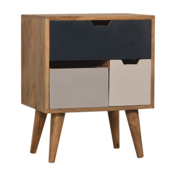 Solid Mango Wood Oak Finished Hand Painted 3 Drawer Bedside - Image 4