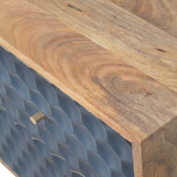 Solid Mango Wood Oak Finished 2 Drawer Black Painted Honeycomb Bedside - Image 5