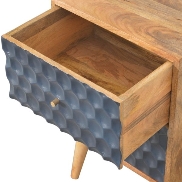 Solid Mango Wood Oak Finished 2 Drawer Black Painted Honeycomb Bedside - Image 6