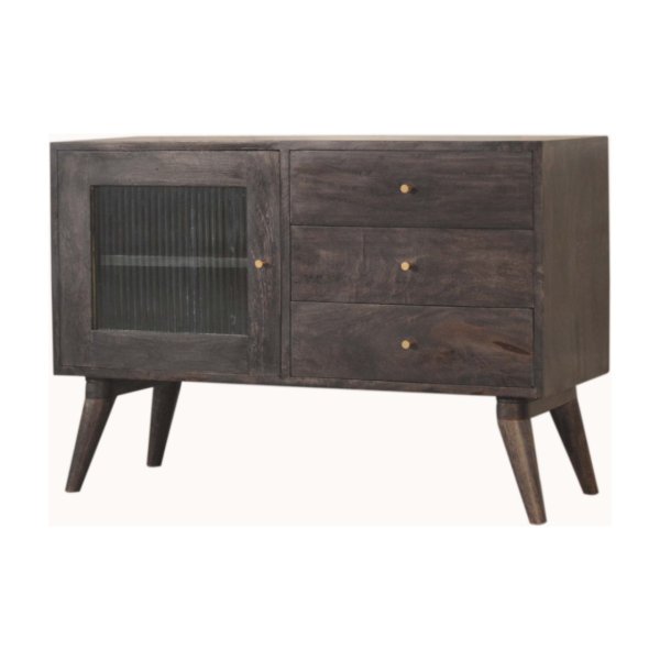 Solid Mango Wood Ash Black 3 Drawer 1 DoorHavana Cabinet - Image 2