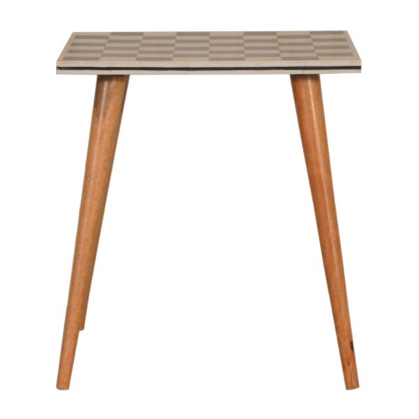 Solid Mango Wood Oak Finished Checkered Top End Table