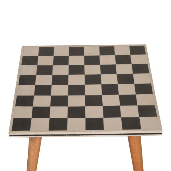 Solid Mango Wood Oak Finished Checkered Top End Table - Image 8