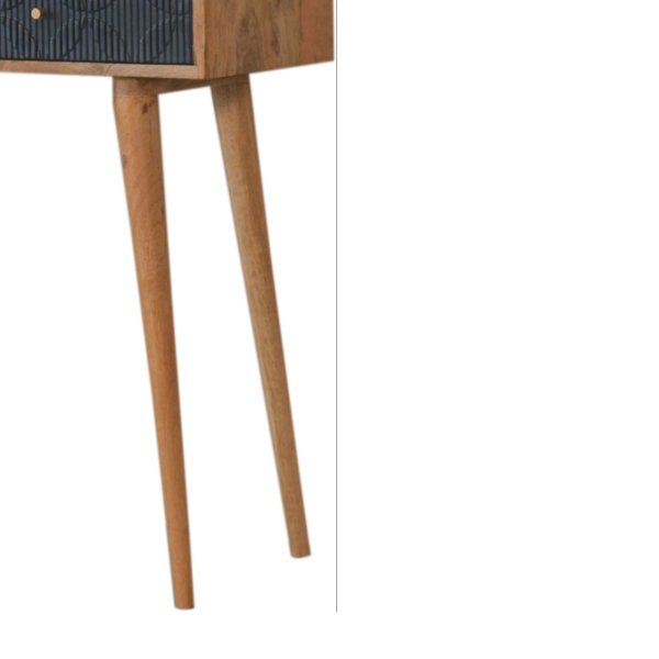 Solid Mango Wood Oak Finished 2 Drawer Milan Hand Painted Navy Ribbed Console Table - Image 7