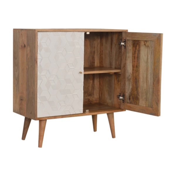 Solid Mango Wood Oak Finished 2 Door Acadia Hand Painted Teal and White Cabinet - Image 6