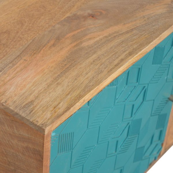 Solid Mango Wood Oak Finished 3 Drawer 1 Cabinet Acadia Hand Painted Teal Sideboard - Image 5