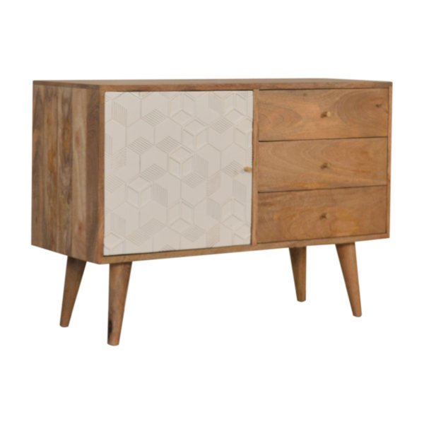 Solid Mango Wood Oak Finished 3 Drawer 1 Cabinet Acadia White Hand Painted Sideboard - Image 2
