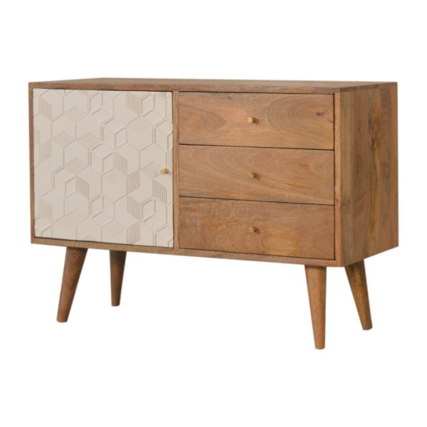 Solid Mango Wood Oak Finished 3 Drawer 1 Cabinet Acadia White Hand Painted Sideboard - Image 3