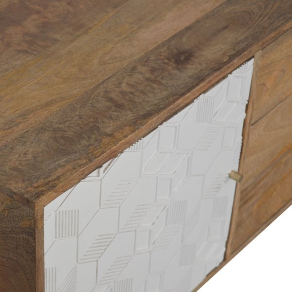 Solid Mango Wood Oak Finished 3 Drawer 1 Cabinet Acadia White Hand Painted Sideboard - Image 5