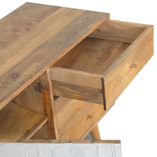 Solid Mango Wood Oak Finished 3 Drawer 1 Cabinet Acadia White Hand Painted Sideboard - Image 7