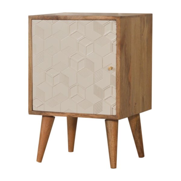 Solid Mango Wood Oak Finished Acadia 1 Hand Painted White Door Bedside - Image 2