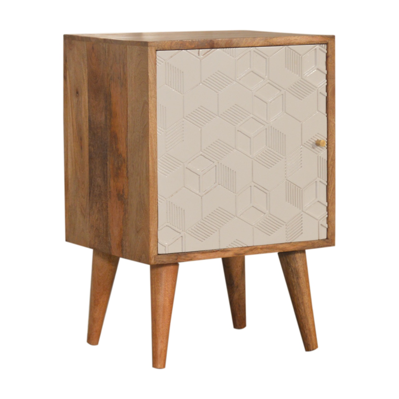 Solid Mango Wood Oak Finished Acadia 1 Hand Painted White Door Bedside - Image 3