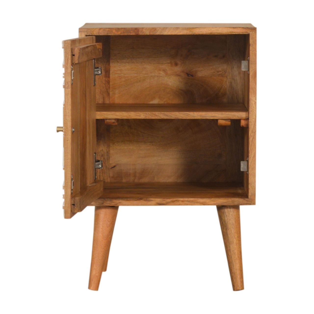 Solid Mango Wood Oak Finished Acadia 1 Hand Painted White Door Bedside - Image 5