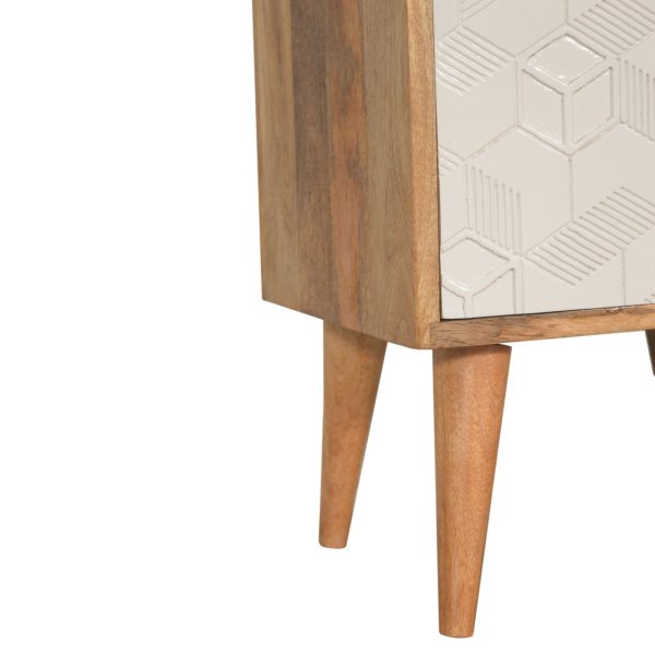 Solid Mango Wood Oak Finished Acadia 1 Hand Painted White Door Bedside - Image 6