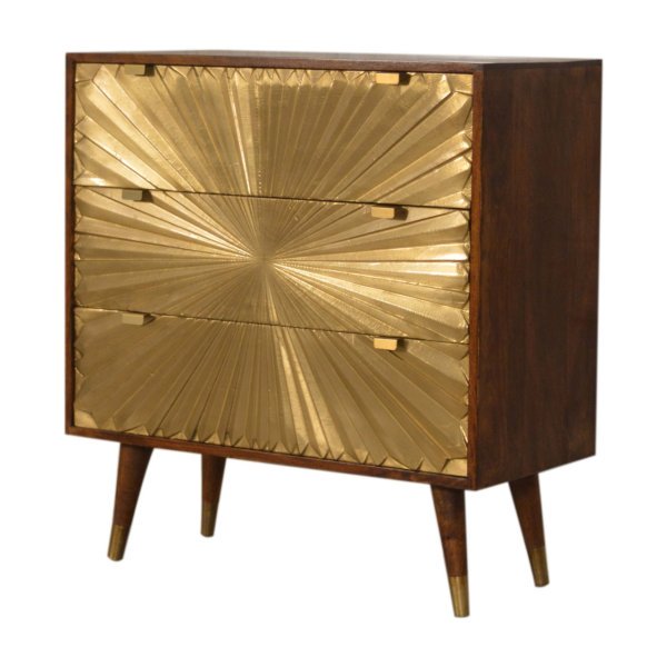 Solid Mango Wood Chestnut Finished 2 Drawer Brass Plated Manila Chest - Image 2