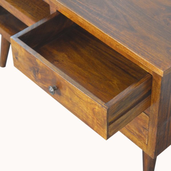 Solid Mango Wood Chestnut Finished 2 Drawer 2 Slot Nordic Style TV Unit - Image 6