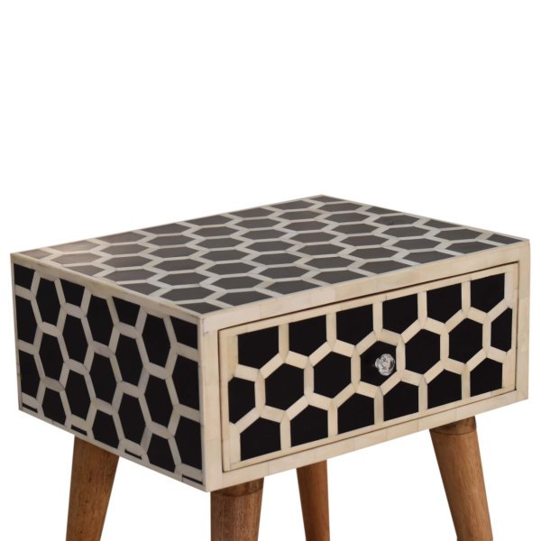 Solid Mango Wood Natural Finish 1 Drawer Honeycomb Bone Inlay Bedside - Image 4