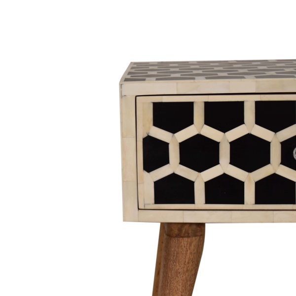 Solid Mango Wood Natural Finish 1 Drawer Honeycomb Bone Inlay Bedside - Image 5
