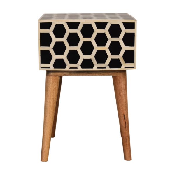 Solid Mango Wood Natural Finish 1 Drawer Honeycomb Bone Inlay Bedside - Image 8