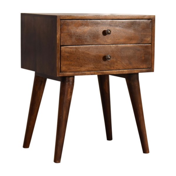 Solid Chestnut Finished Mango Wood 2 Drawer Bedside - Image 2