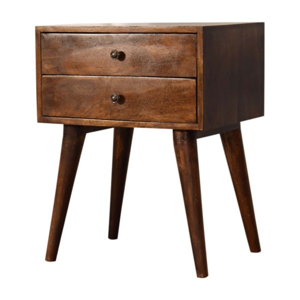 Solid Chestnut Finished Mango Wood 2 Drawer Bedside - Image 3