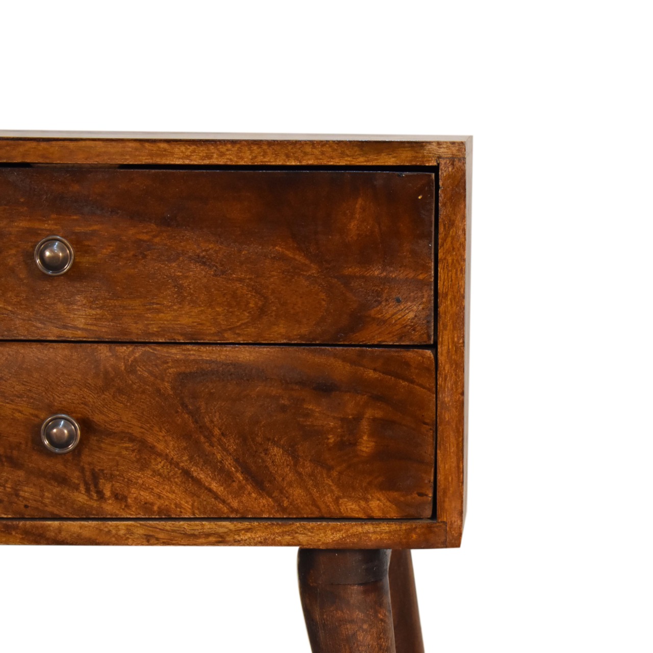 Solid Chestnut Finished Mango Wood 2 Drawer Bedside - Image 4