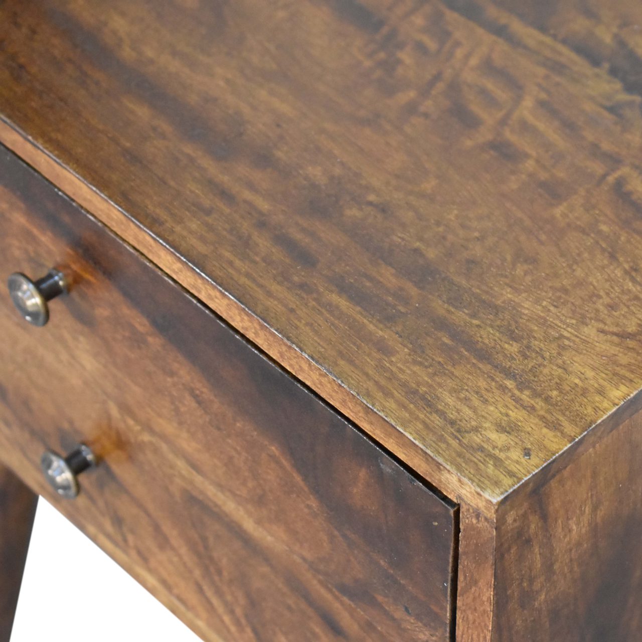 Solid Chestnut Finished Mango Wood 2 Drawer Bedside - Image 6