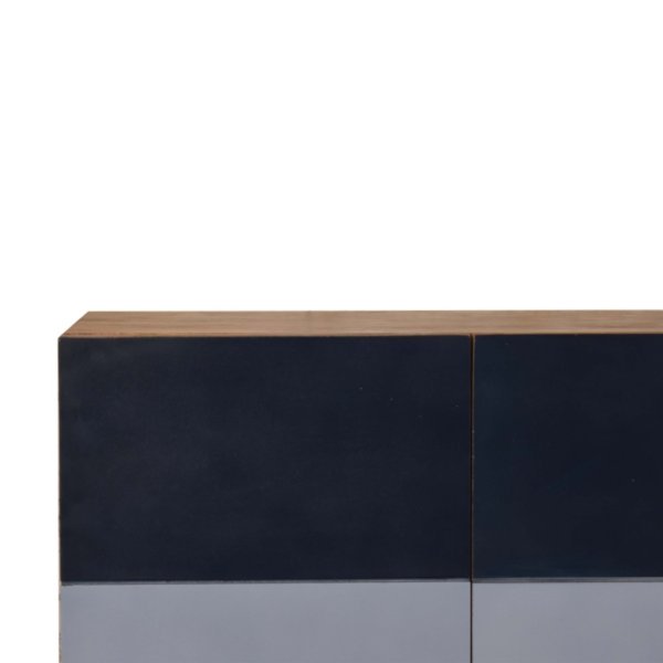 Solid Mango Wood Oak Finished 2 Door Quebec Hand Painted Blue Cabinet - Image 3