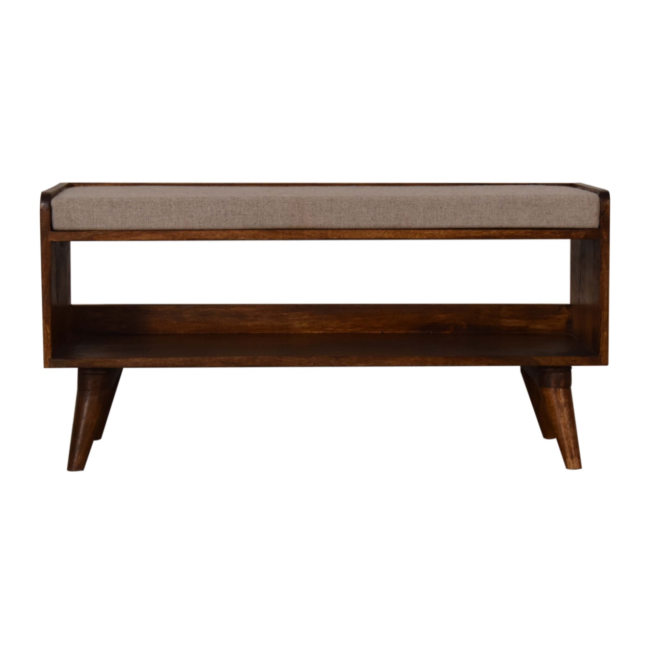 Solid Mango Wood Chestnut Finished with Brown Tweed Seat Pad Bench
