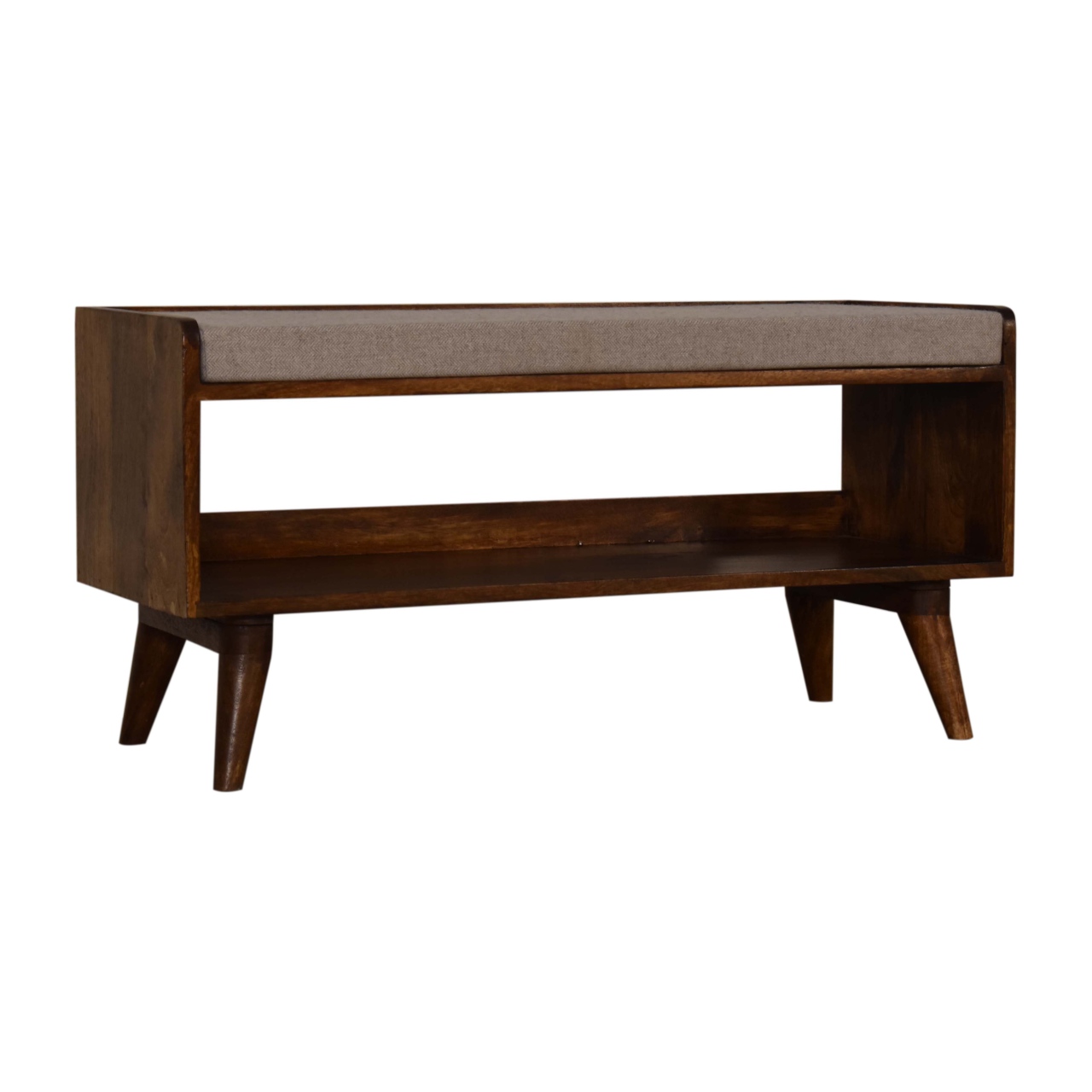 Solid Mango Wood Chestnut Finished with Brown Tweed Seat Pad Bench - Image 2