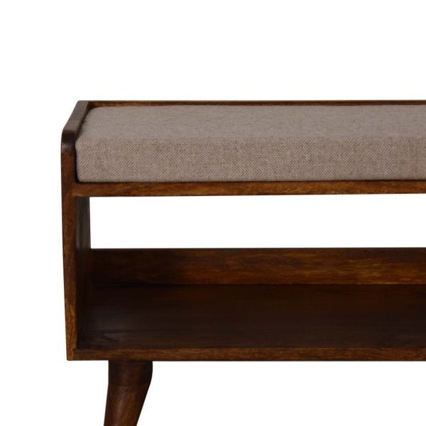 Solid Mango Wood Chestnut Finished with Brown Tweed Seat Pad Bench - Image 4